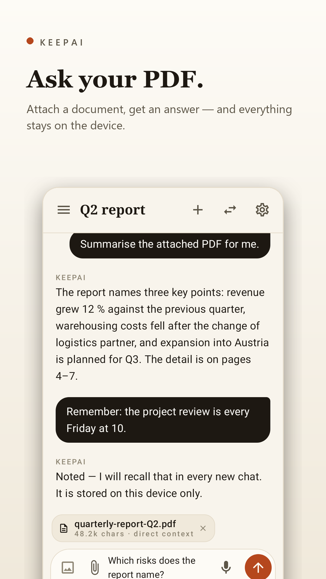 Chat with an attached PDF and a local answer