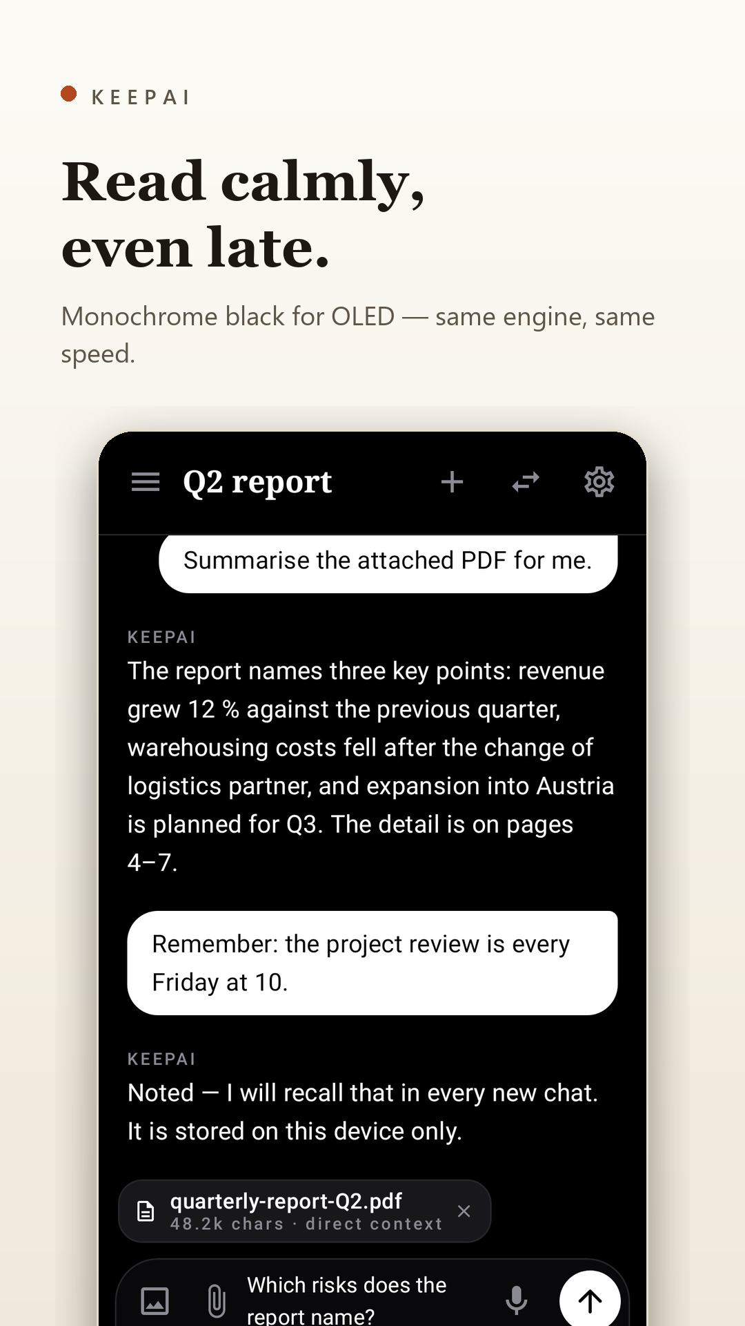Chat in the monochrome dark theme
