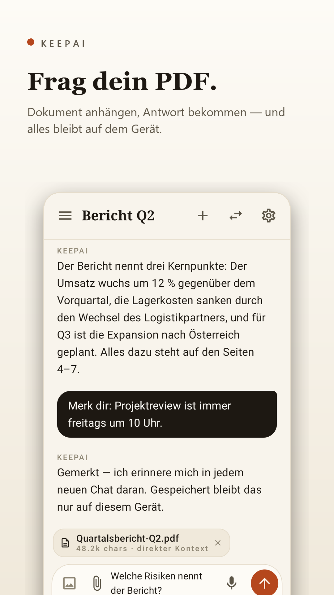 Chat mit angehängtem PDF und lokaler Antwort